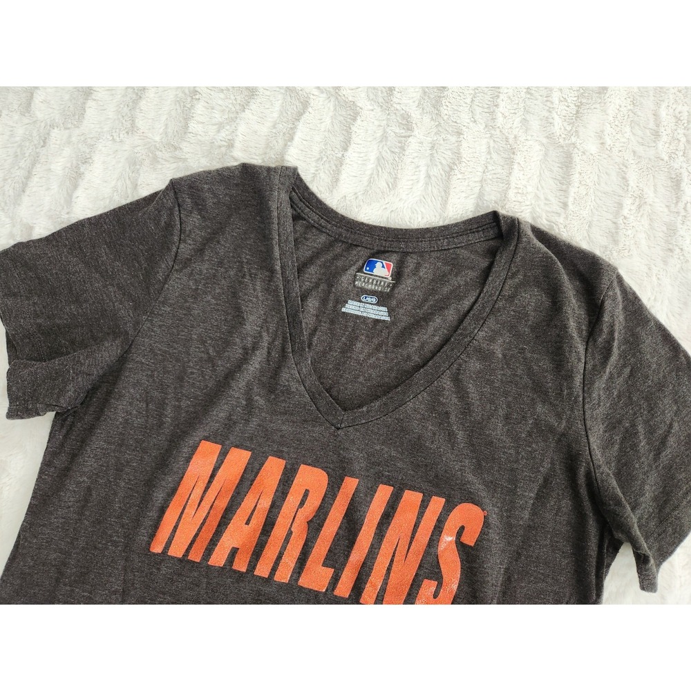 MLB‎ Genuine Merchandise Short Sleeve V Neck T Shirt Miami Marlins Womens L